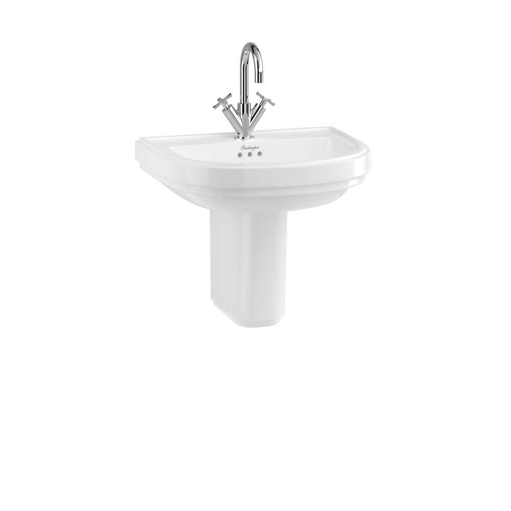 Riviera 58cm D shape Basin 1TH & semi pedestal